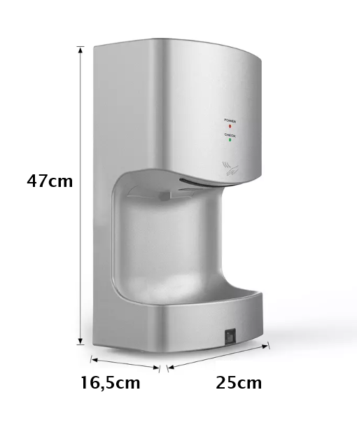 Håndtørker - Wimpel MONO 1500W IPX1 dimensjoner