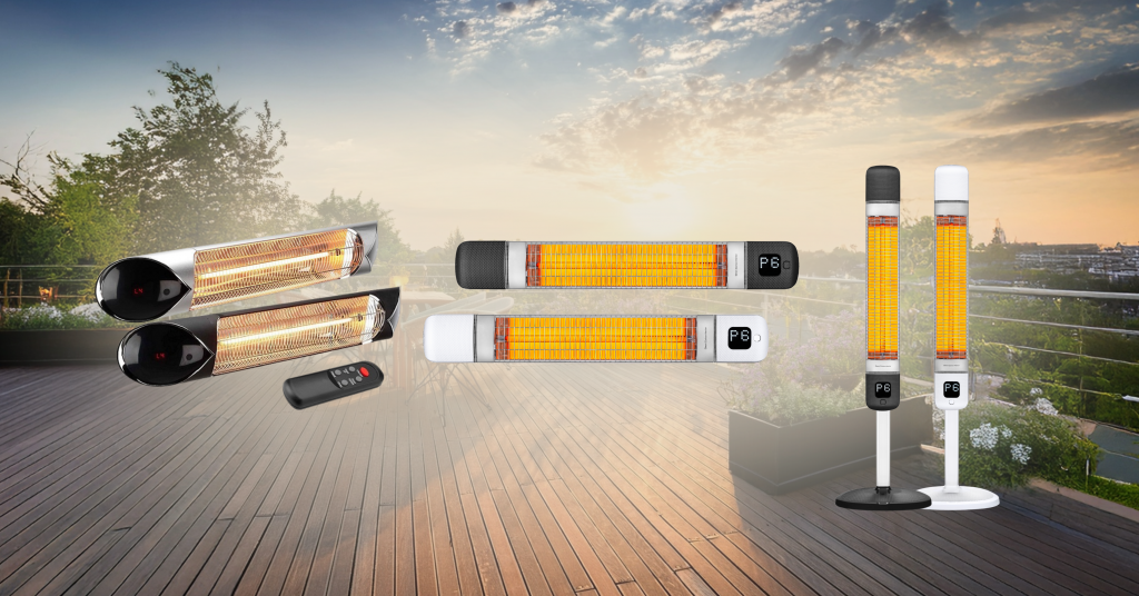 Tre ulike modeller med terrassevarmer.